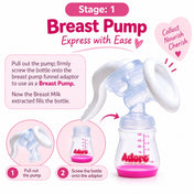 Adore Wowsome 3 Stage Manual Breast Pump with Feeding Bottle - Pink