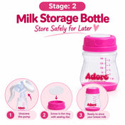 Adore Wowsome 3 Stage Manual Breast Pump with Feeding Bottle - Pink