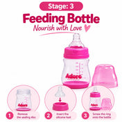 Adore Wowsome 3 Stage Manual Breast Pump with Feeding Bottle - Pink