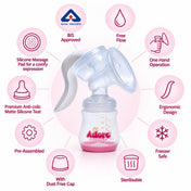 Adore Wowsome 3 Stage Manual Breast Pump with Feeding Bottle - Pink