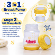 Adore Wowsome 3 Stage Manual Breast Pump with Feeding Bottle - Yellow