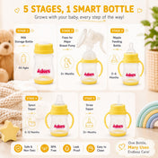 Adore 5 Stage Wide Neck Feeding Bottle with Easy Grippy Handle -150ml Yellow