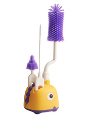 Adore Li'l Dino 3 in 1 Bottle Cleaning Brush kit with Drying Stand - Yellow