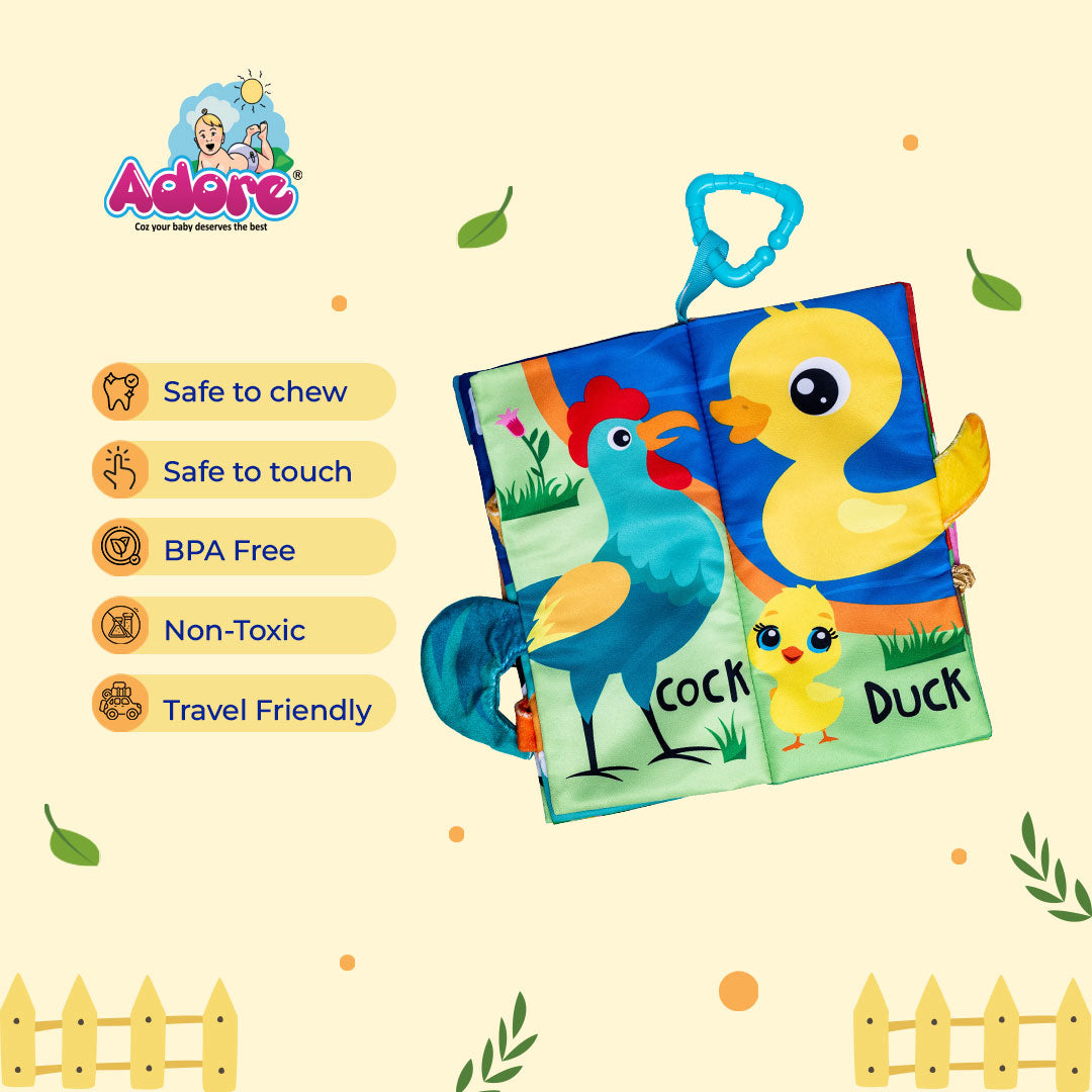 Adore Baby Cloth Tail Book with Toy Happy Farm Theme- English