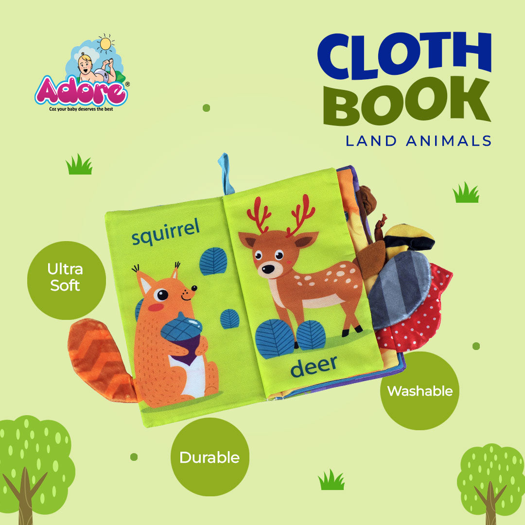 Adore Baby Basics Cloth Tail Books Land Animals