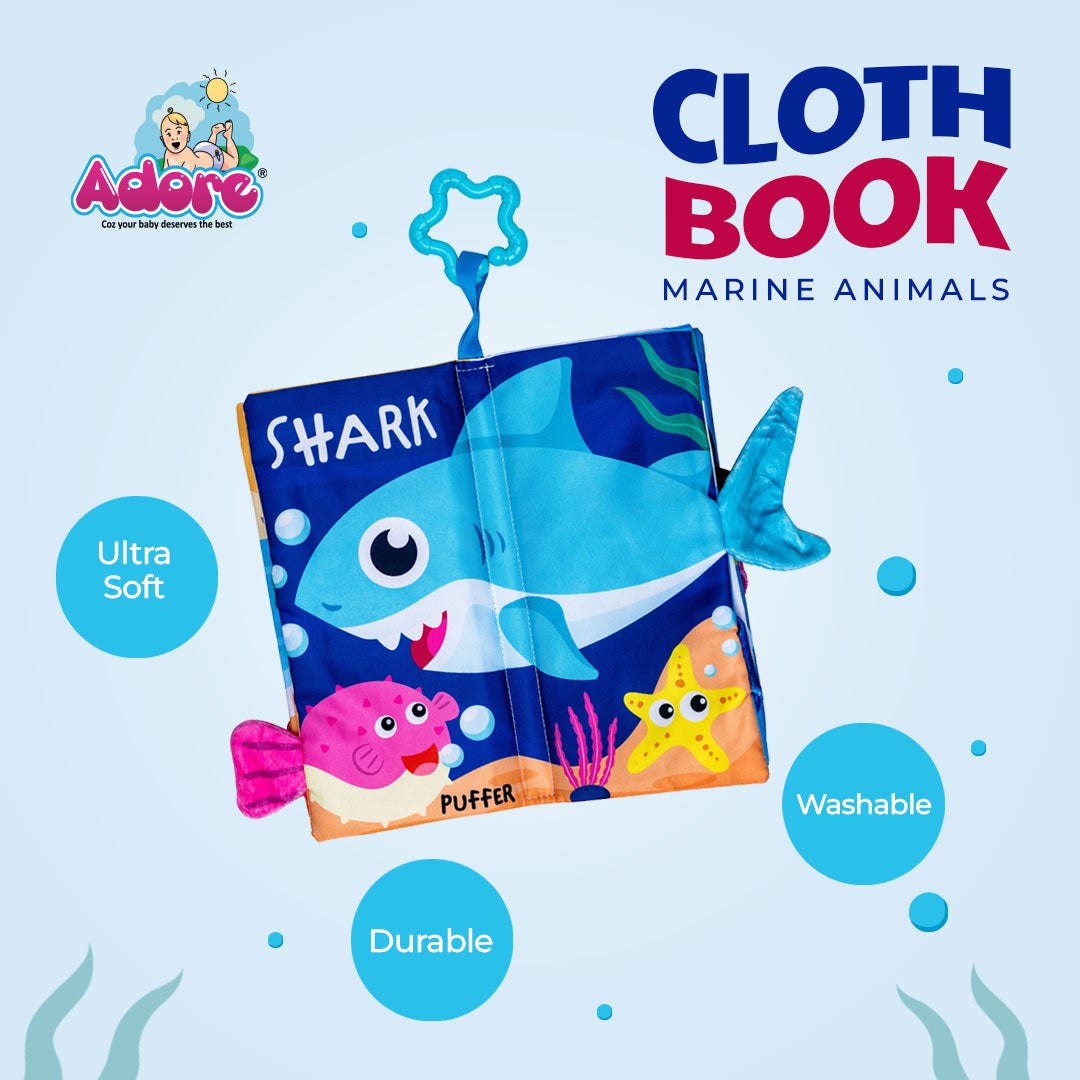 Adore Baby Cloth Tail Book with Toy Marine Animals Theme- English