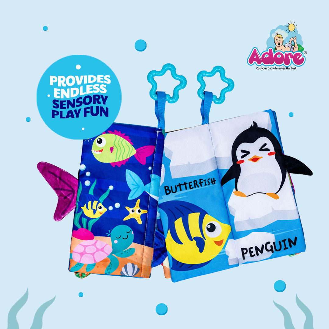 Adore Baby Cloth Tail Book with Toy Marine Animals Theme- English
