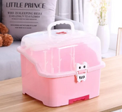 Advanced Willy Willy 2in 1 Baby Bottle Drying Rack & Storage Box with Lid & Handle - Pink