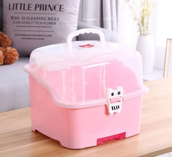 Advanced Willy Willy 2in 1 Baby Bottle Drying Rack & Storage Box with Lid & Handle - Pink