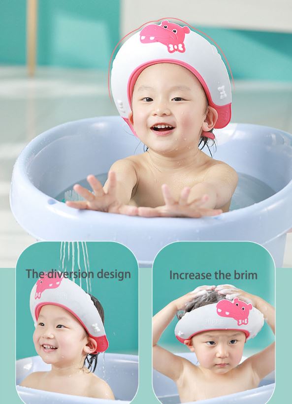 Adore Lulu! The Hippo-Shaped Shampoo Hat with Adjustable strap and Buckle – Pink