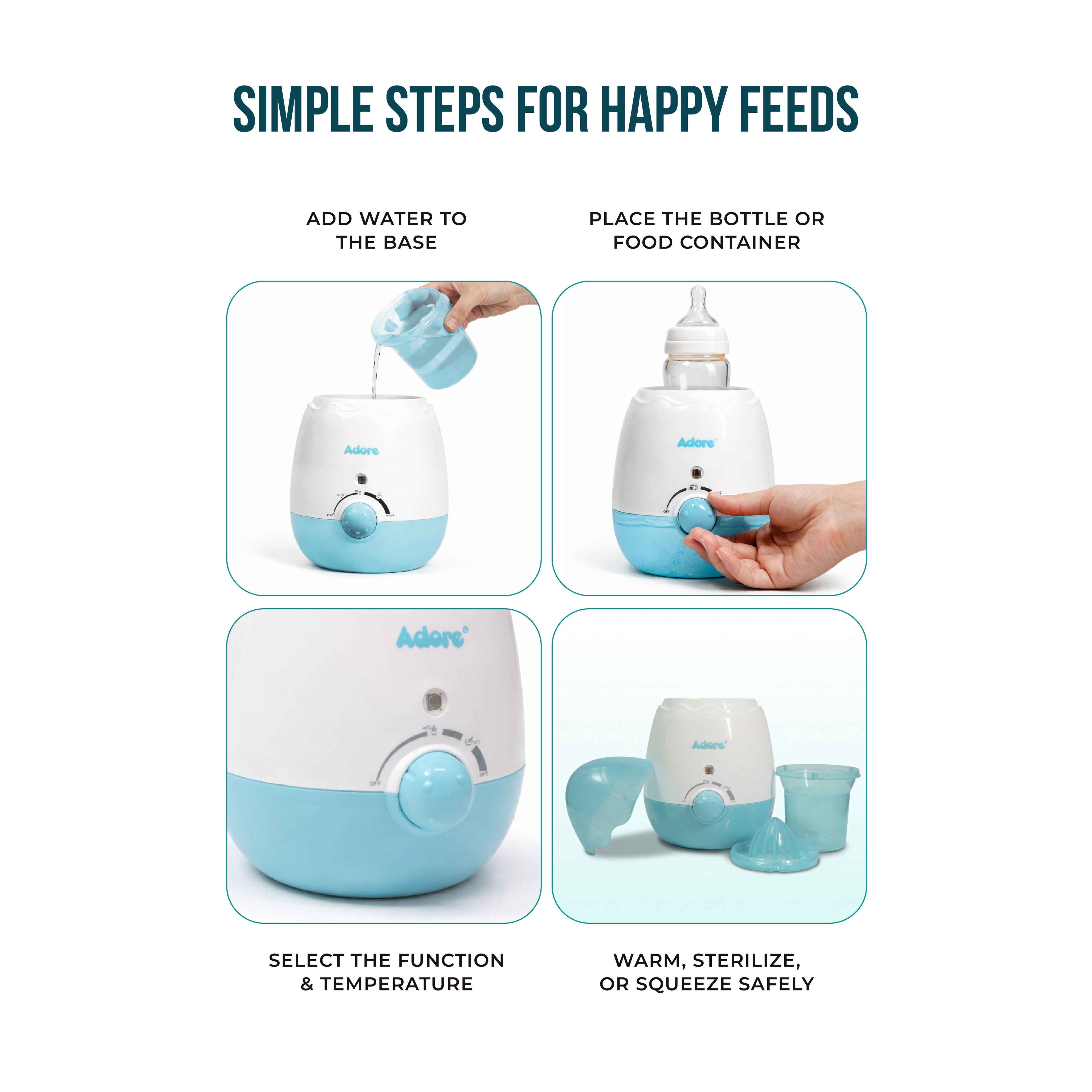 Adore Quadro 4 in 1 Bottle & Food Warmer - Blue