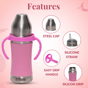 Adore Soi! The Wideneck Silicon Straw with Gravity Ball stainless steel sipper with Sleeve- 250ml Pink