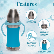 Adore Soi! The Wideneck Silicon Straw with Gravity Ball stainless steel sipper with Sleeve- 250ml Blue