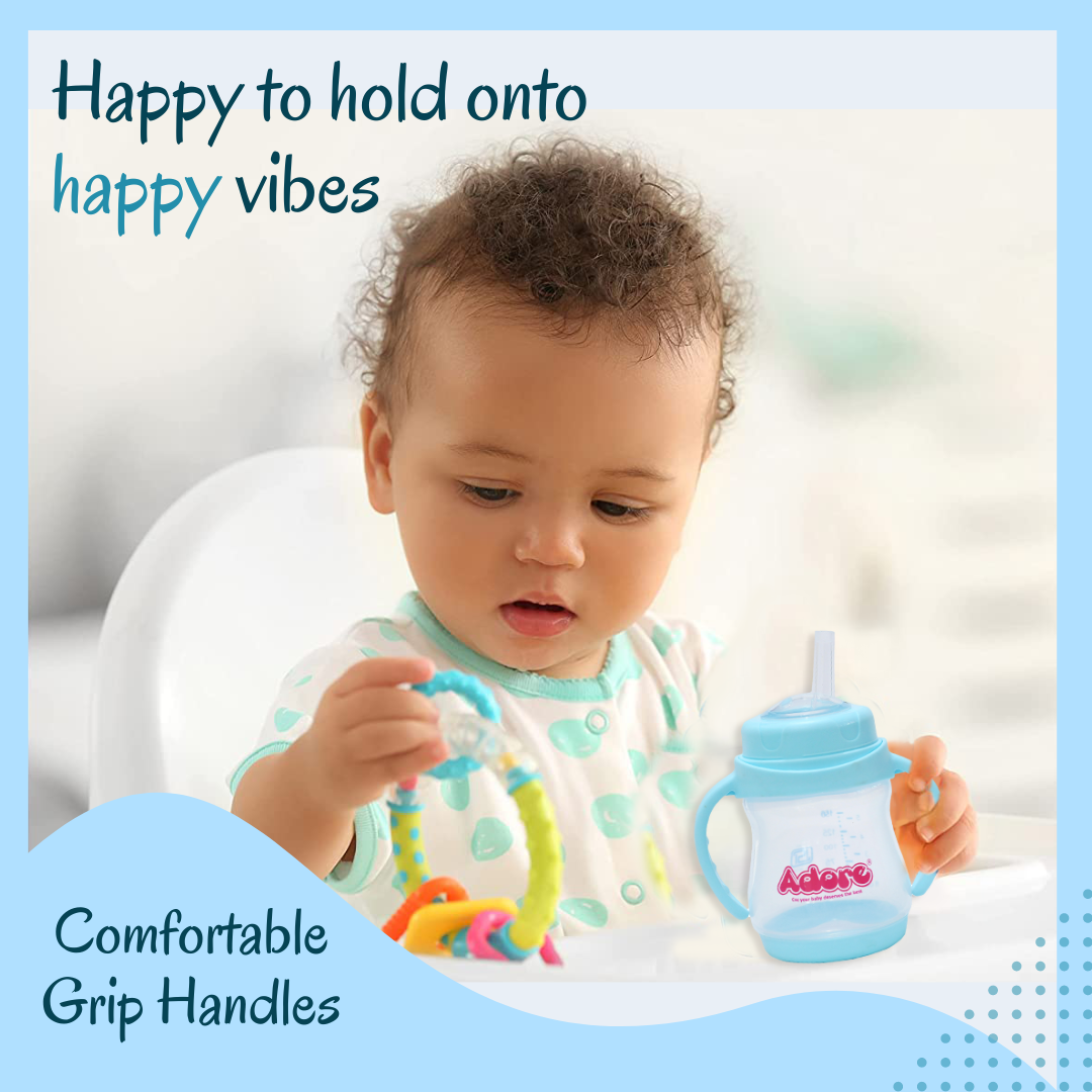 Adore Baby Basics Wiggle Straw Sipper with Twin Handle & Dust Free Hood  150ml Blue