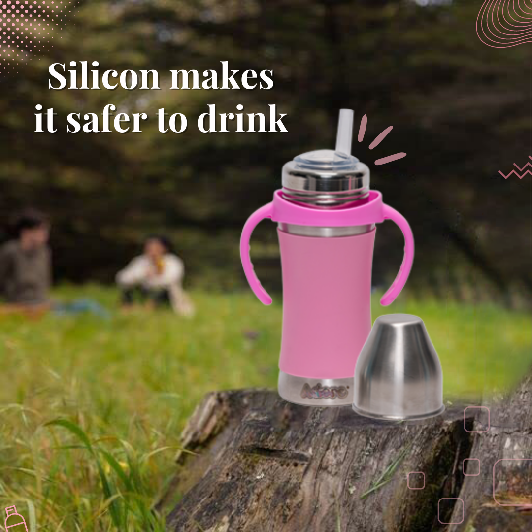 Adore Soi! The Wideneck Silicon Straw with Gravity Ball stainless steel sipper with Sleeve- 250ml Pink