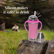 Adore Soi! The Wideneck Silicon Straw with Gravity Ball stainless steel sipper with Sleeve- 250ml Pink