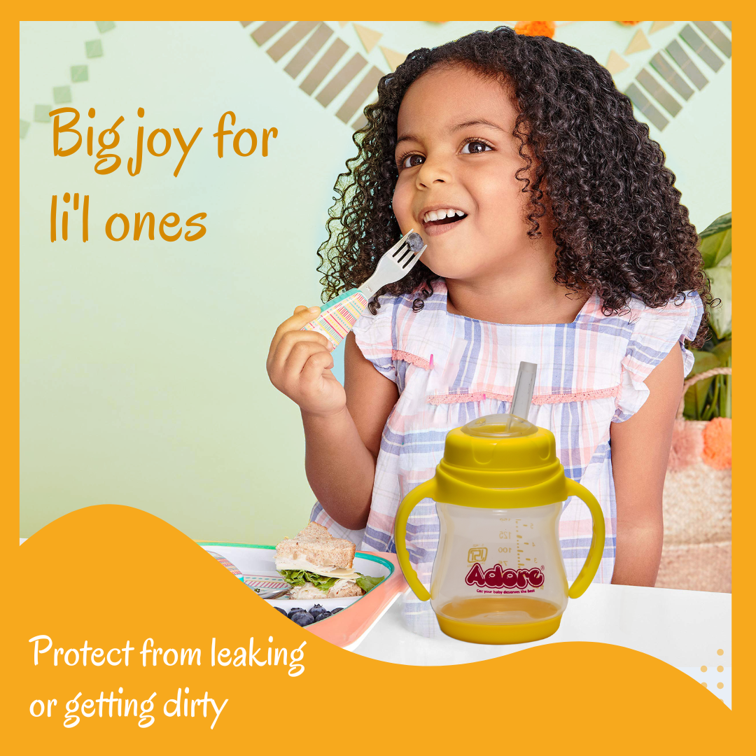 Adore Baby Basics Wiggle Straw Sipper with Twin Handle & Dust Free Hood  150ml Yellow