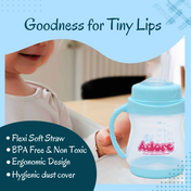 Adore Baby Basics Wiggle Straw Sipper with Twin Handle & Dust Free Hood  150ml Blue