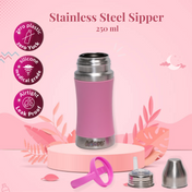 Adore Soi! The Wideneck Silicon Straw with Gravity Ball stainless steel sipper with Sleeve- 250ml Pink