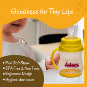 Adore Baby Basics Wiggle Straw Sipper with Twin Handle & Dust Free Hood  150ml Yellow