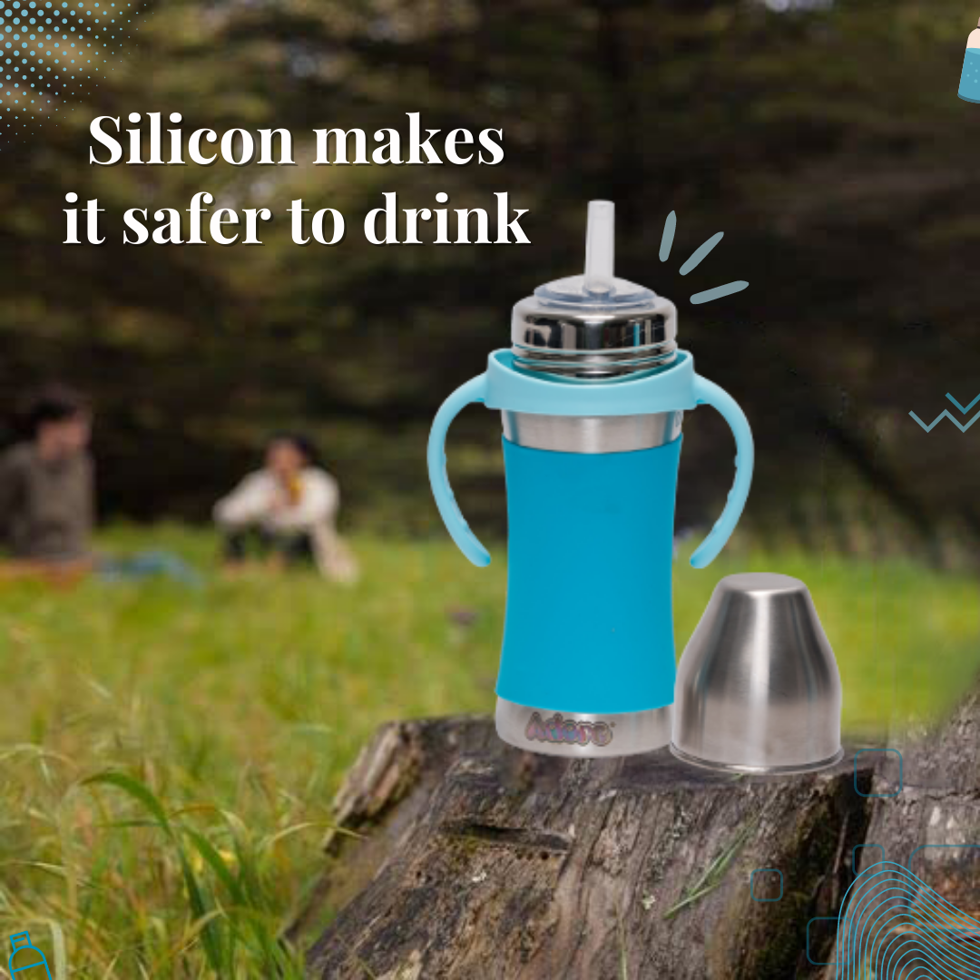 Adore Soi! The Wideneck Silicon Straw with Gravity Ball stainless steel sipper with Sleeve- 250ml Blue