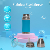 Adore Soi! The Wideneck Silicon Straw with Gravity Ball stainless steel sipper with Sleeve- 250ml Blue