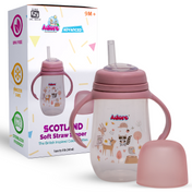 Adore Scotland Wide neck Soft Straw Sipper with Twin Handle-250ml- Pink