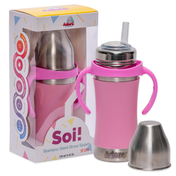 Adore Soi! The Wideneck Silicon Straw with Gravity Ball stainless steel sipper with Sleeve- 250ml Pink