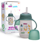 Adore Scotland Wide neck Soft Straw Sipper with Twin Handle-250ml- Green