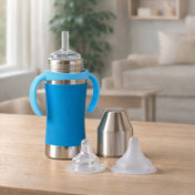 Adore Yolo! The 3 in 1 Wideneck Stainless Steel Feeding Bottle with Silicon Sleeve- 250ml - Blue