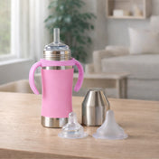 Adore Yolo! The 3 in 1 Wideneck Stainless Steel Feeding Bottle with Silicon Sleeve- 250ml - Pink