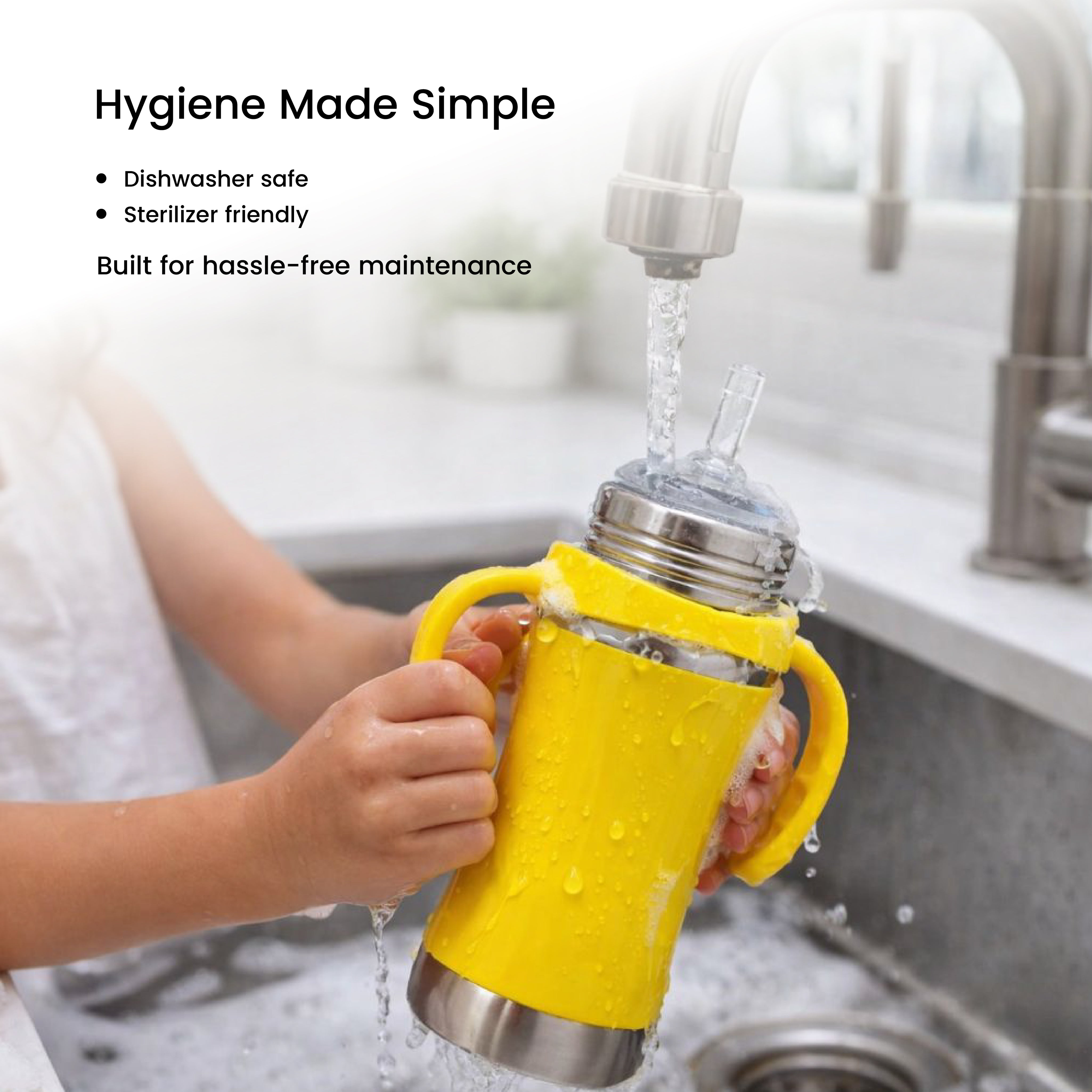 Adore Yolo! The 3 in 1 Wideneck Stainless Steel Feeding Bottle with Silicon Sleeve- 250ml - Yellow