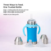 Adore Yolo! The 3 in 1 Wideneck Stainless Steel Feeding Bottle with Silicon Sleeve- 250ml - Blue