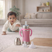 Adore Yolo! The 3 in 1 Wideneck Stainless Steel Feeding Bottle with Silicon Sleeve- 250ml - Pink