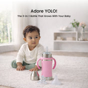 Adore Yolo! The 3 in 1 Wideneck Stainless Steel Feeding Bottle with Silicon Sleeve- 250ml - Pink