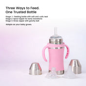 Adore Yolo! The 3 in 1 Wideneck Stainless Steel Feeding Bottle with Silicon Sleeve- 250ml - Pink