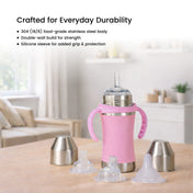 Adore Yolo! The 3 in 1 Wideneck Stainless Steel Feeding Bottle with Silicon Sleeve- 250ml - Pink