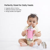 Adore Yolo! The 3 in 1 Wideneck Stainless Steel Feeding Bottle with Silicon Sleeve- 250ml - Pink