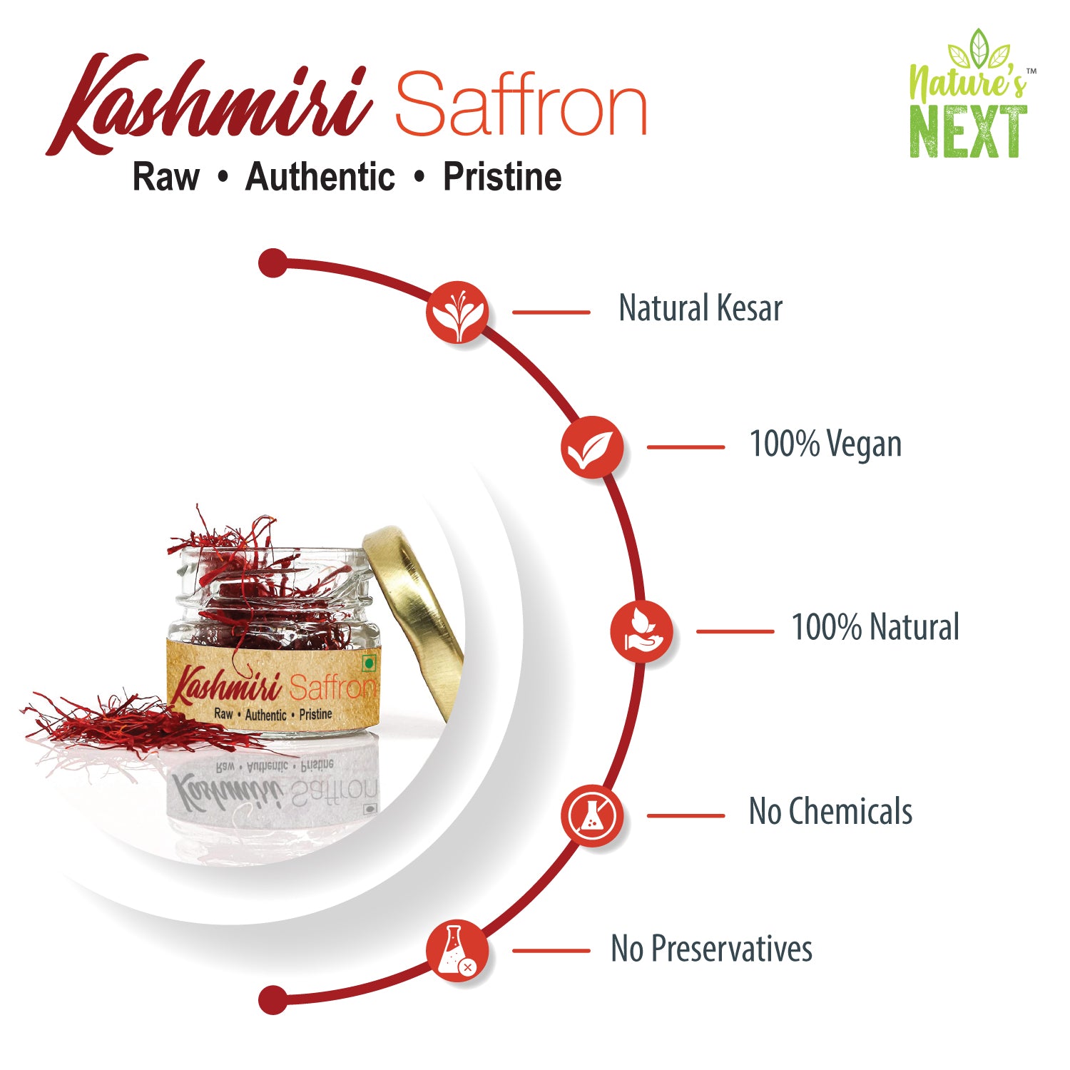 Nature's Next Raw Pure Kashmiri Mongra Saffron Strands - 1 gm