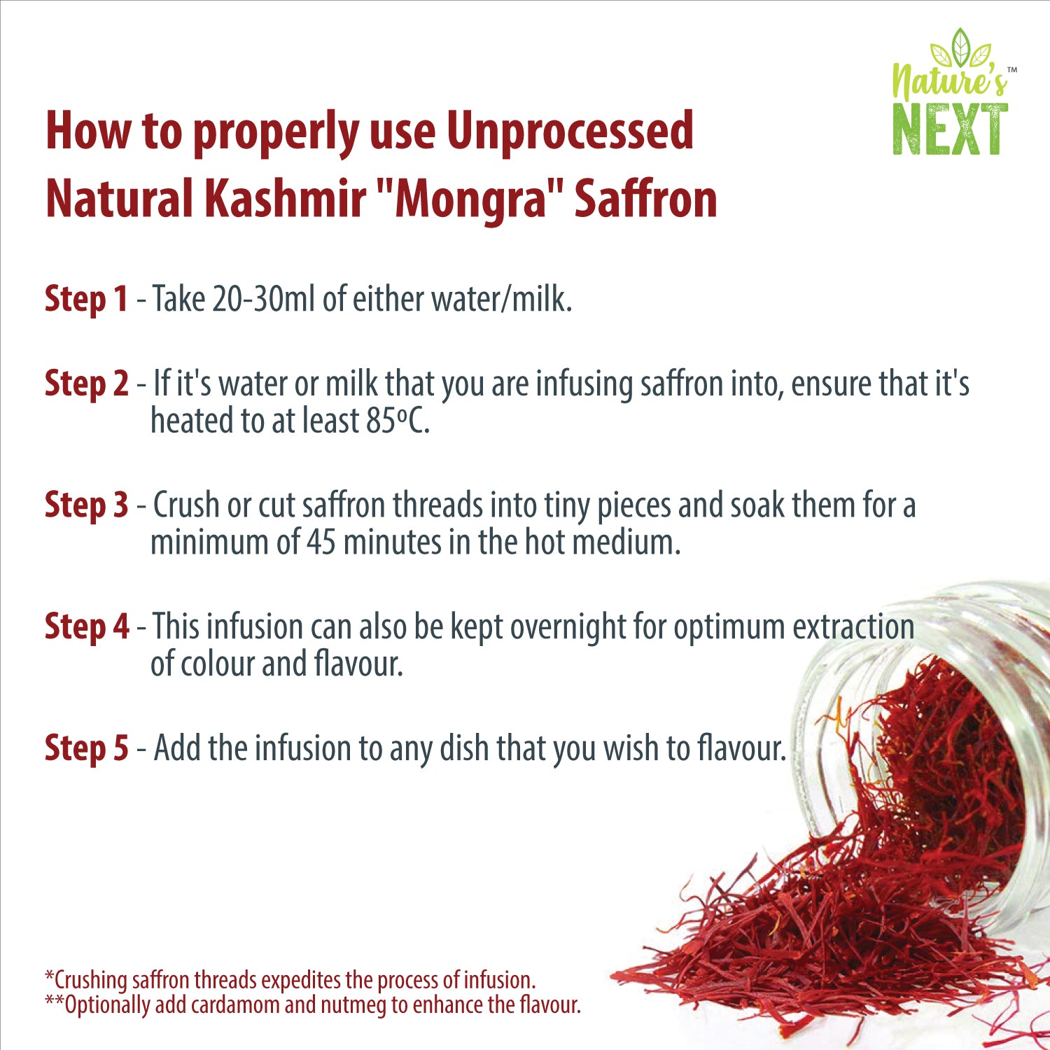 Nature's Next Raw Pure Kashmiri Mongra Saffron Strands - 1 gm