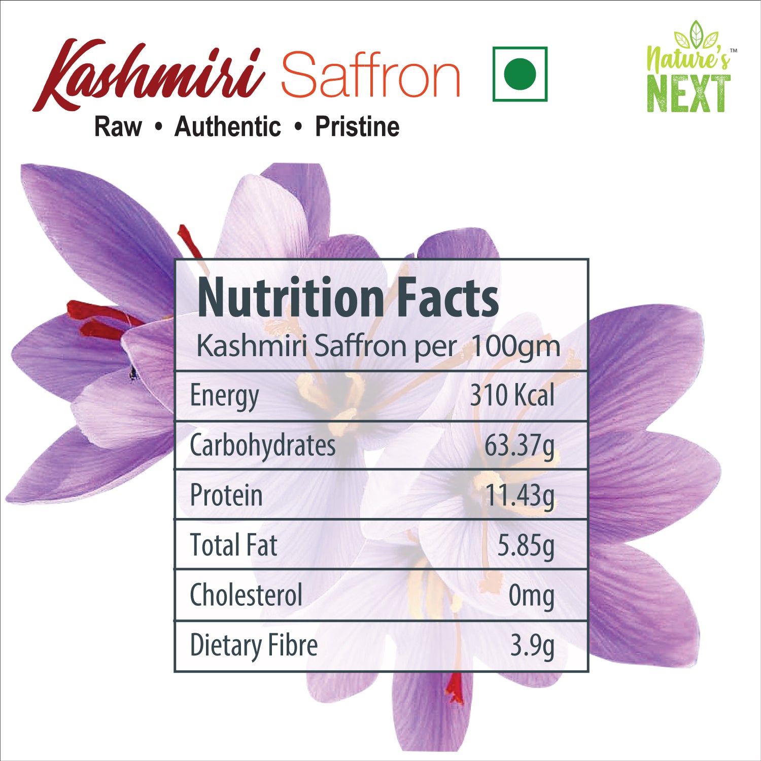 Nature's Next Raw Pure Kashmiri Mongra Saffron Strands - 1 gm