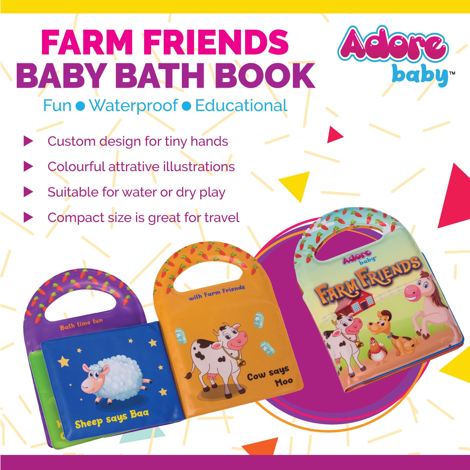 Adore Baby Farm Friends Bath Book Attractive and Interactive- Multicolor
