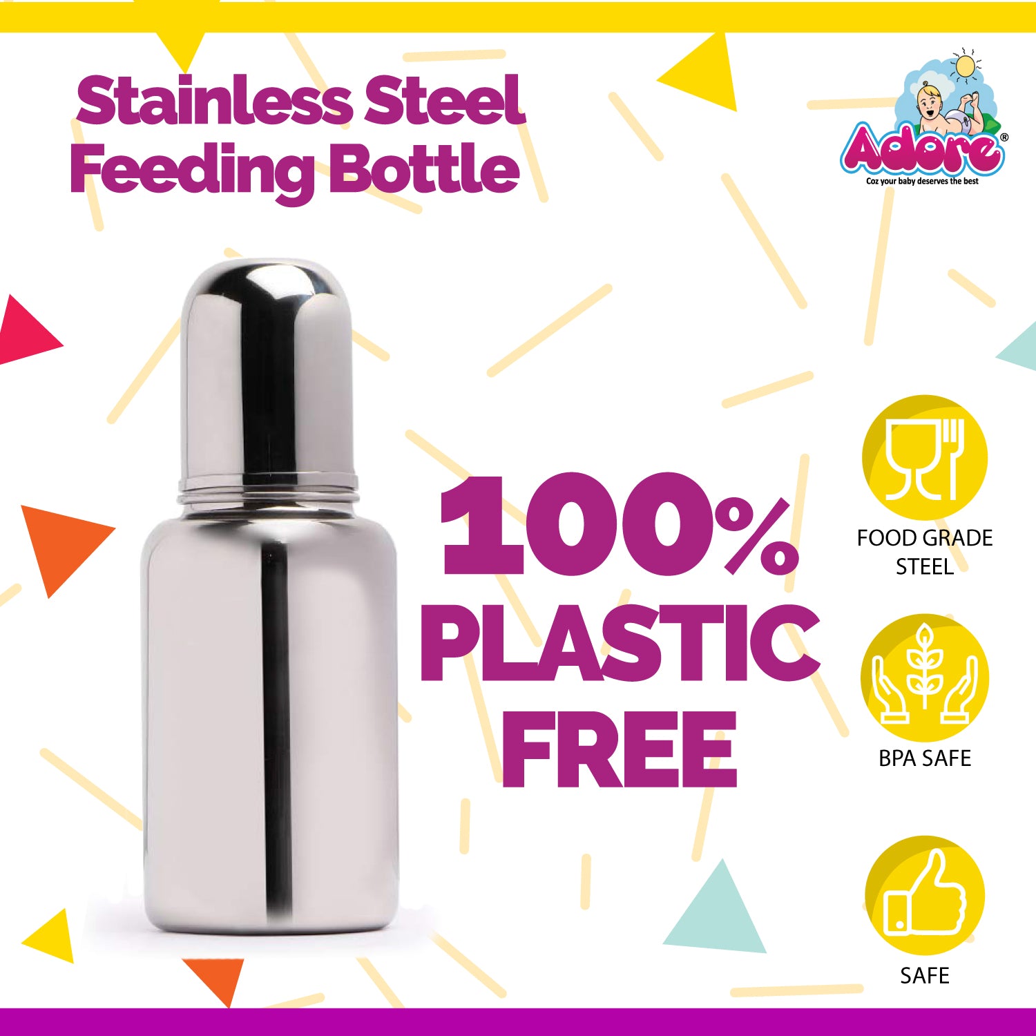 Adore Stainless Steel Feeding Bottle - 200 ml