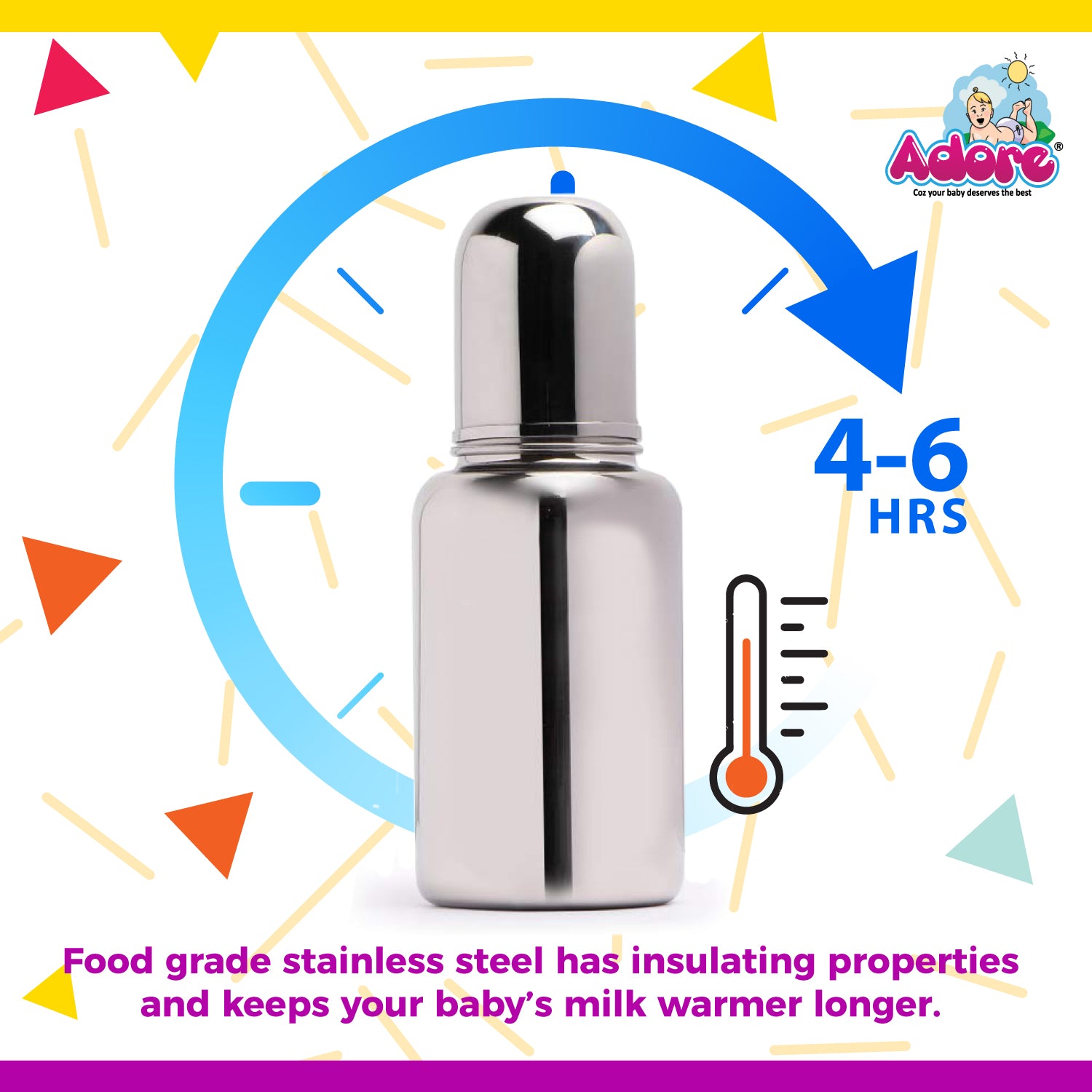 Adore Stainless Steel Feeding Bottle - 200 ml