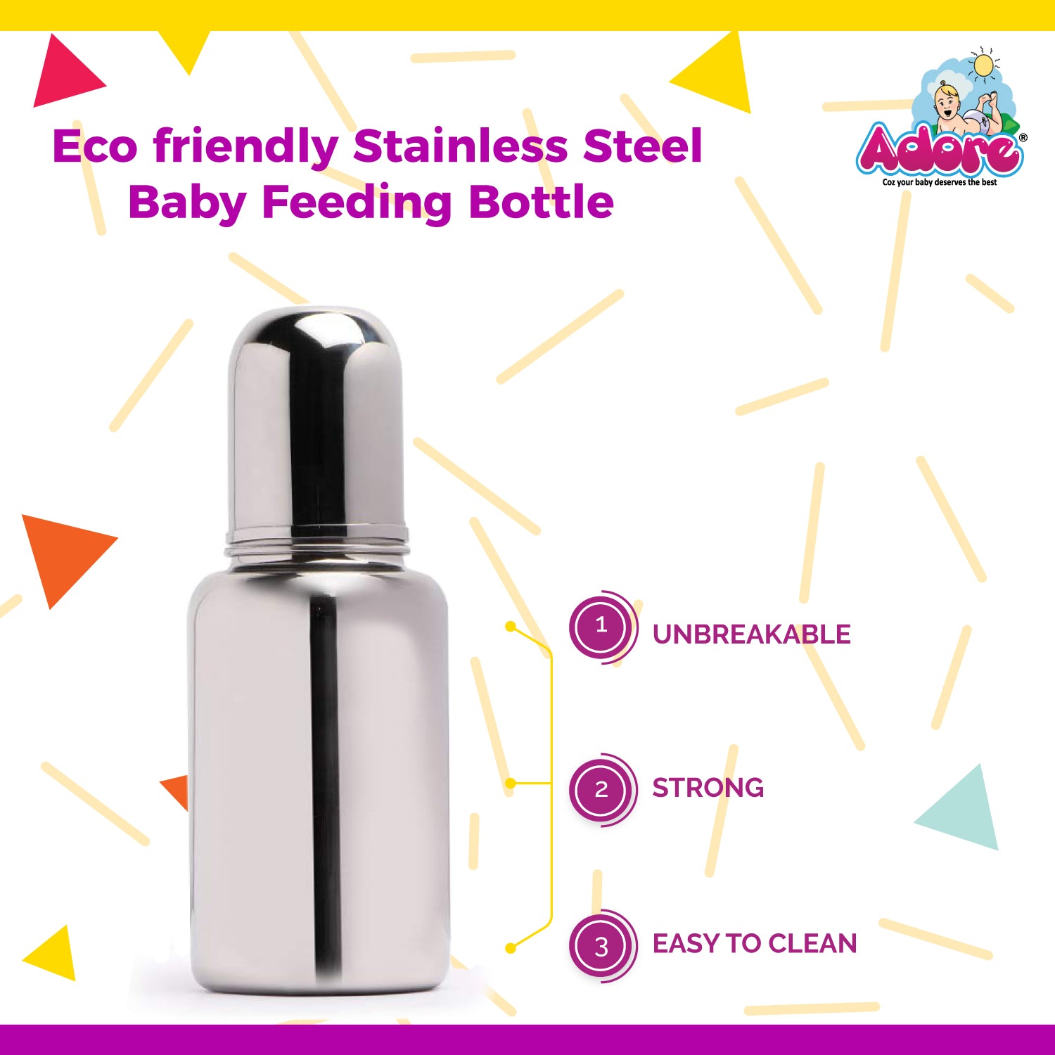 Adore Stainless Steel Feeding Bottle - 200 ml