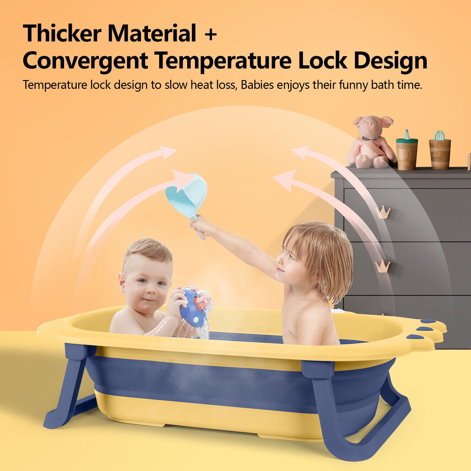 Adore Croco! The Foldable Baby Bath Tub- Super Space Saver - Yellow