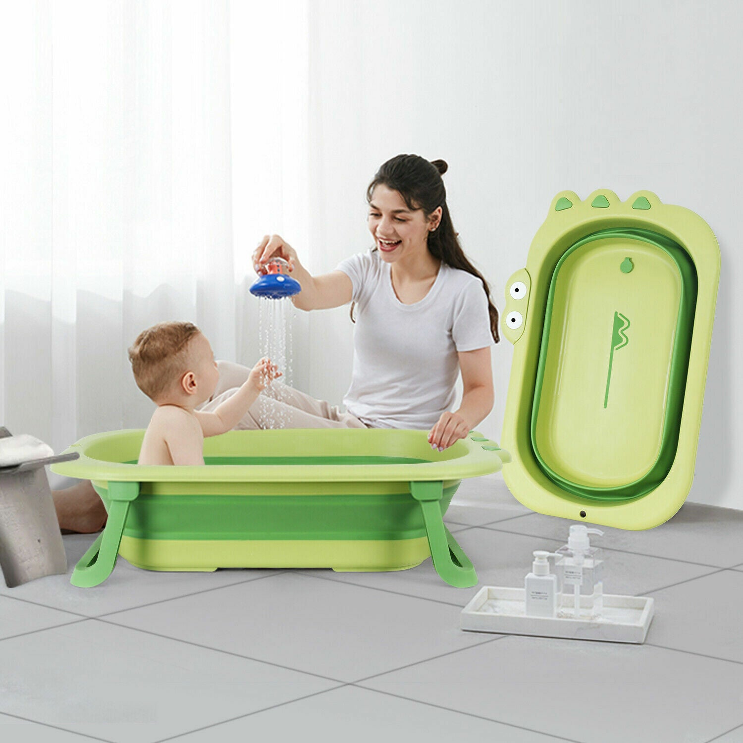 Adore Croco! The Foldable Baby Bath Tub- Super Space Saver - Green