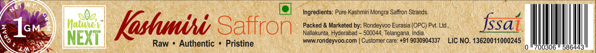 Nature's Next Raw Pure Kashmiri Mongra Saffron Strands - 1 gm