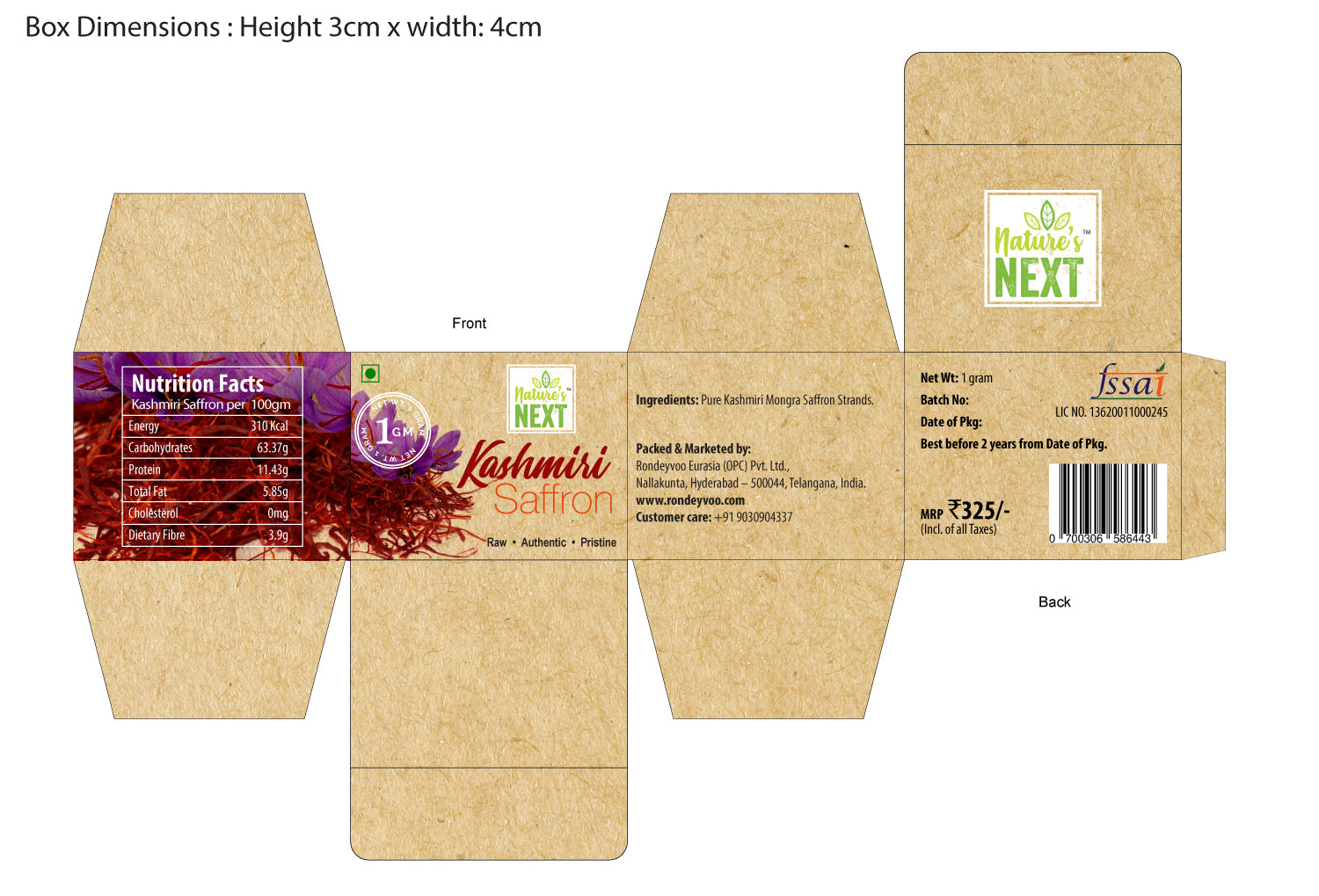 Nature's Next Raw Pure Kashmiri Mongra Saffron Strands - 1 gm