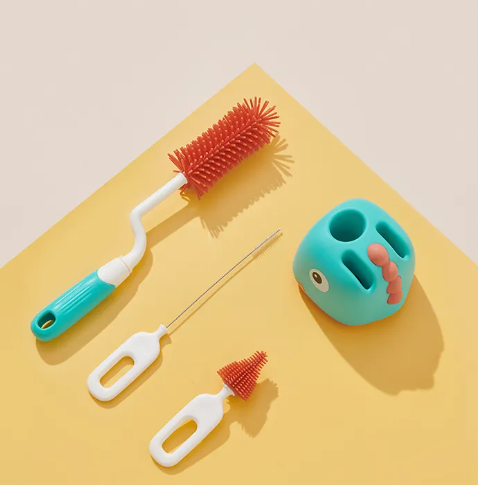 Adore Li'l Dino 3 in 1 Bottle Cleaning Brush kit with Drying Stand - Yellow